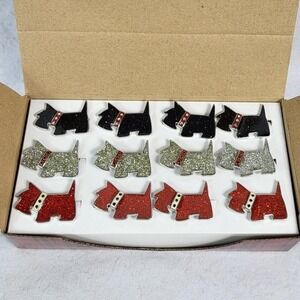 Lot of 12 Dept 56 Red Black White Scottie Scottish Terrier Silver Napkin Rings